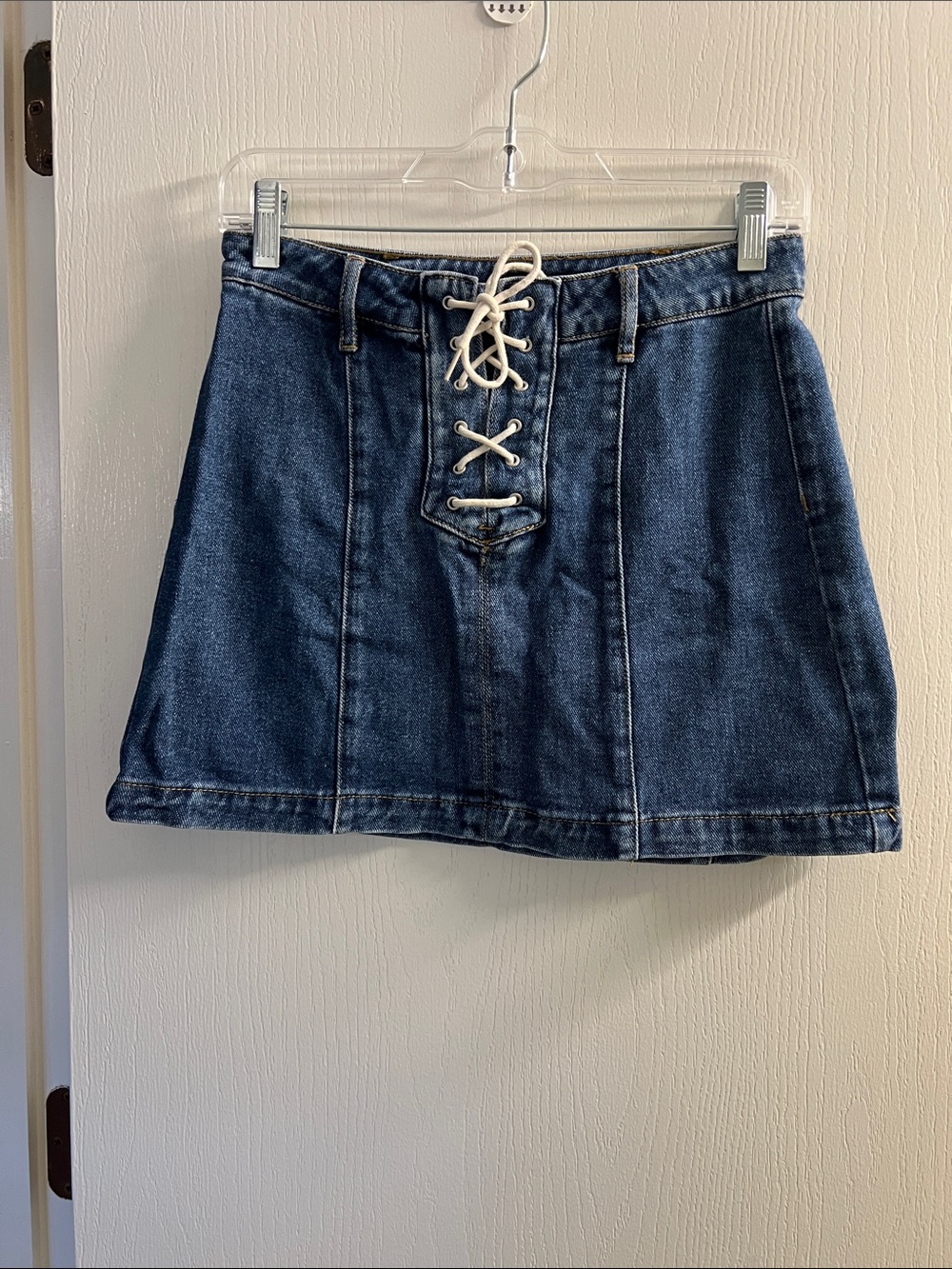 Kendall & Kylie Dark Blue Lace-Up Denim Mini Skirt